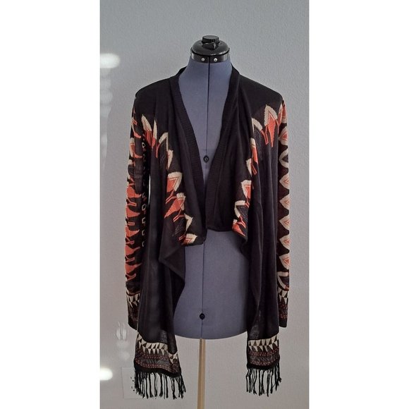 Womens Southwest Aztec Motif Knit Cardigan Sweater Sz L Browns. Say What? - Picture 2 of 10